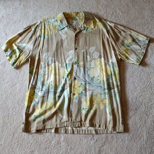 Linea Uomo 100% Silk Floral Hawaiian Button Down Short Sleeve Shirt XL